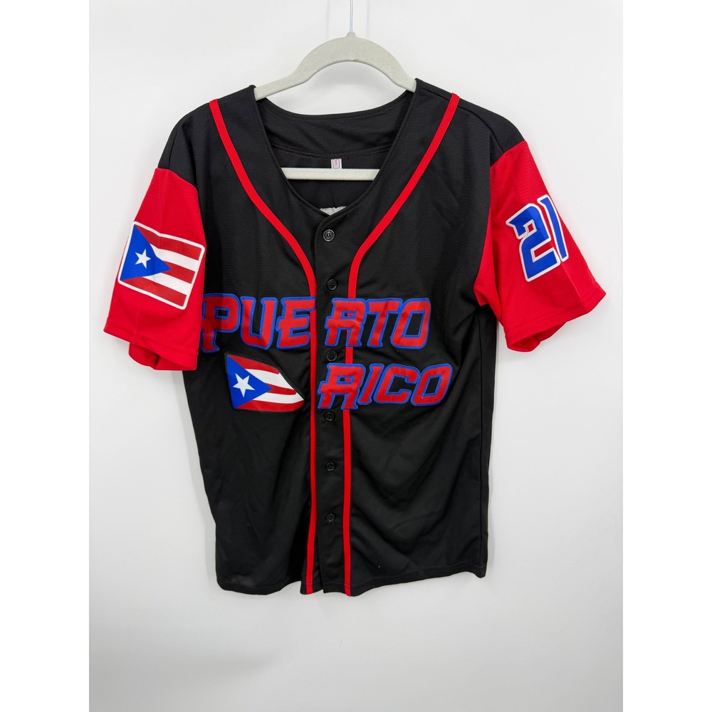 Unbranded Roberto Clemente Puerto Rico Baseball Jersey Mens Small Black Red 21
